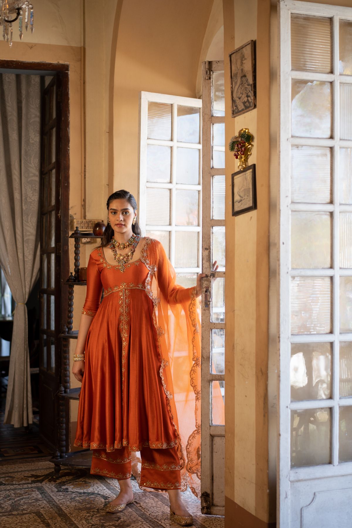 Orange deals anarkali suit