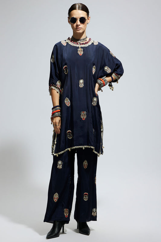 Blue Mask Embroidered Kurta Set