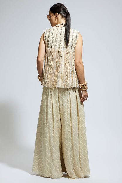 Ivory Threadwork Fringe Jacket