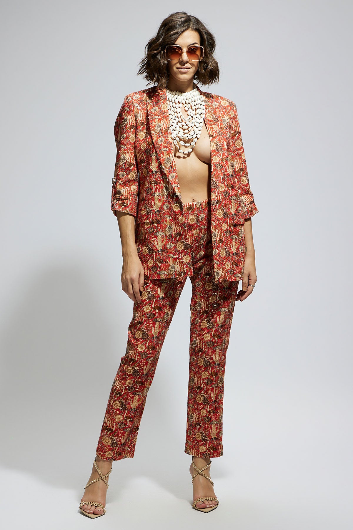 Orange Jaal Embellished Blazer Set