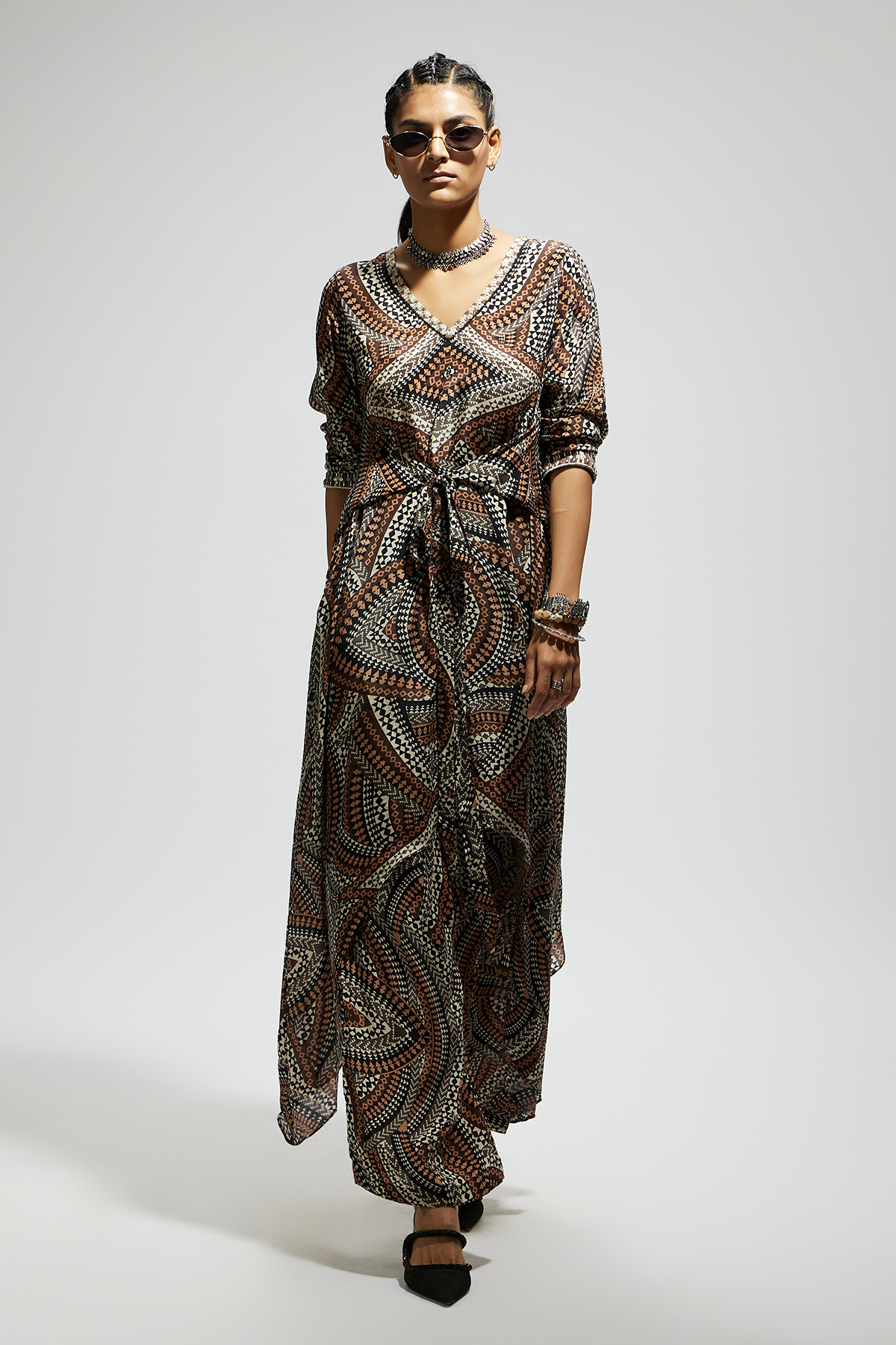 Zentangle Print Front Tie up Tunic