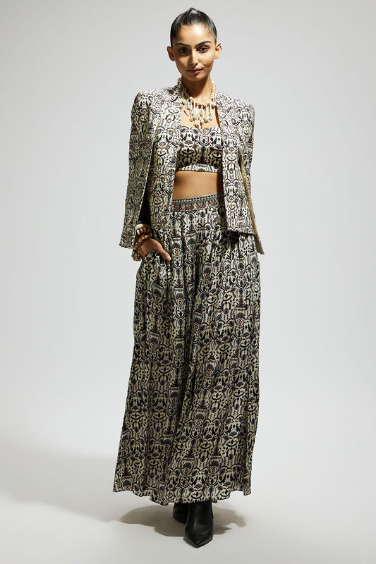 White Embellished Jaal Cape Jacket Set