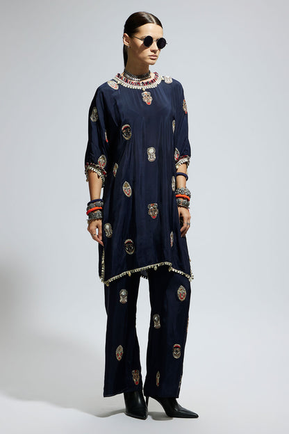 Blue Mask Embroidered Kurta Set