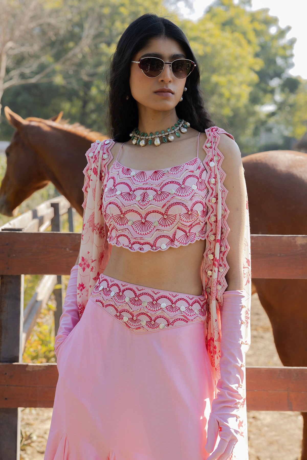 Masoom Gulabi Asymetric Lehenga Set