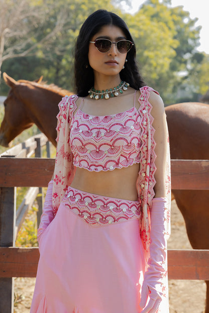 Masoom Gulabi Asymetric Lehenga Set