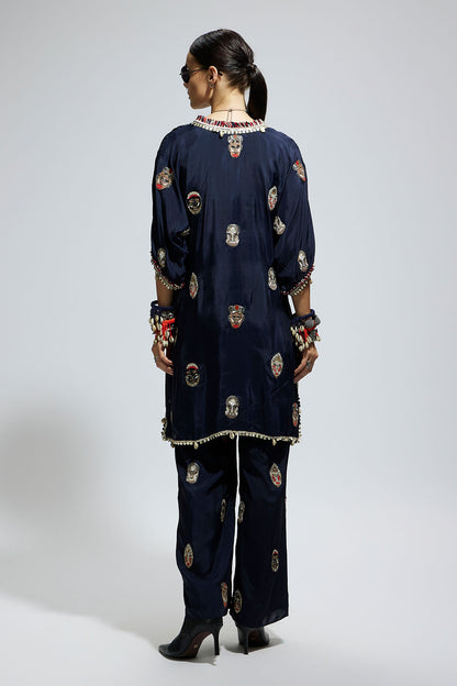 Blue Mask Embroidered Kurta Set