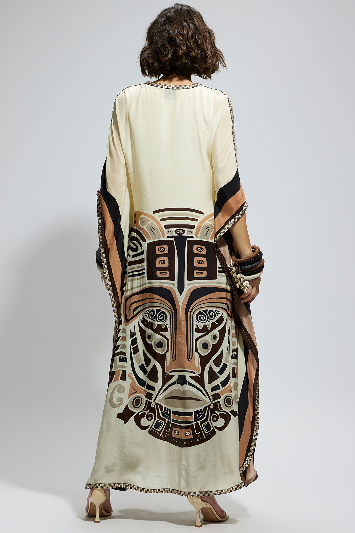 Ivory Mask Kaftan with Brown Printed Pants