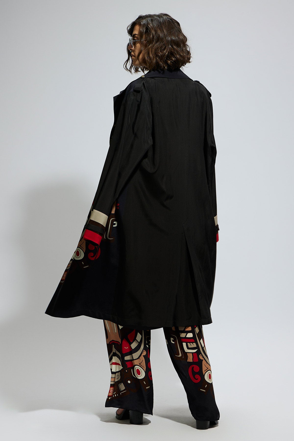 Black Mask Print Trench Coat