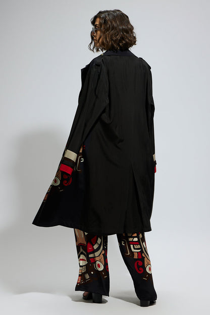 Black Mask Print Trench Coat