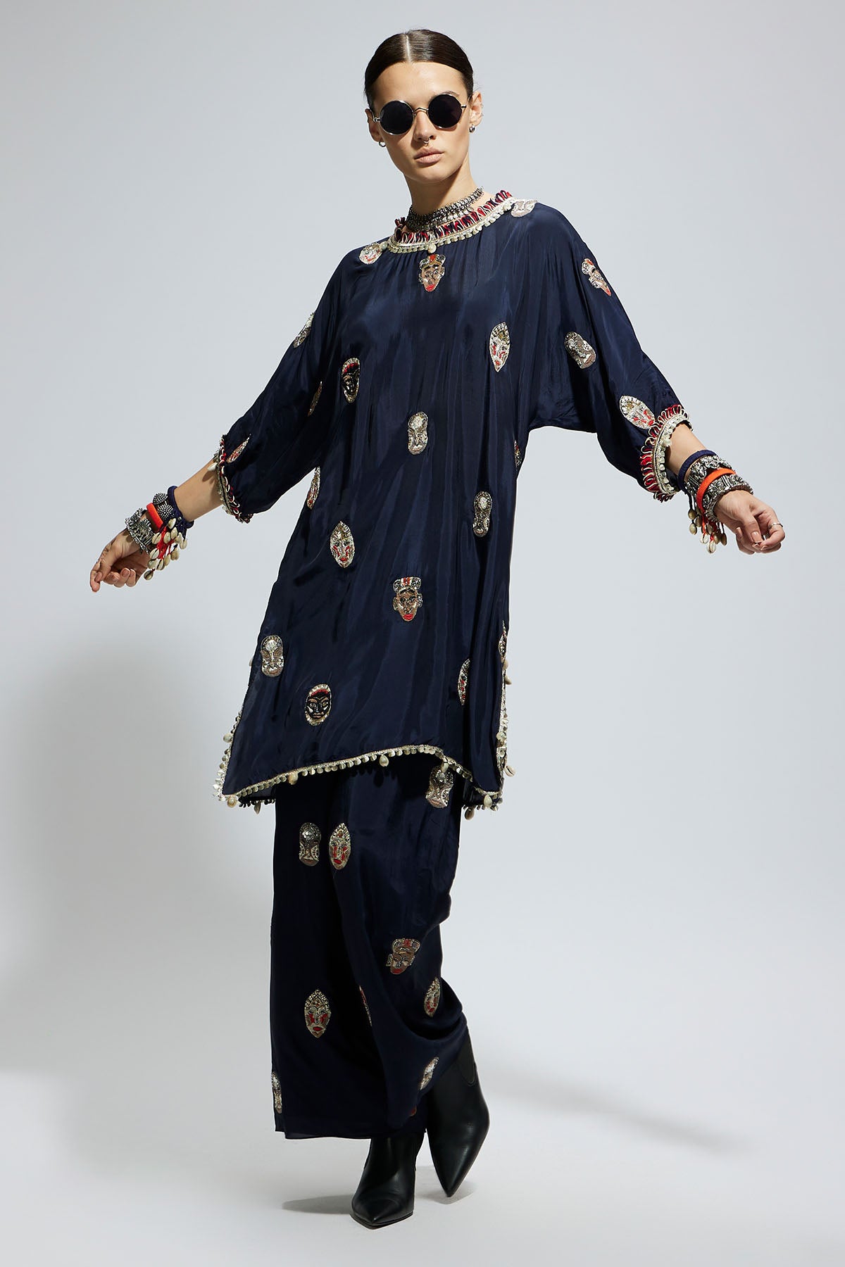 Blue Mask Embroidered Kurta Set