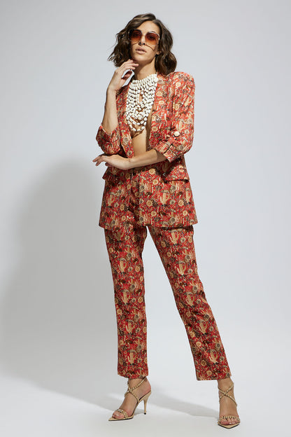 Orange Jaal Embellished Blazer Set