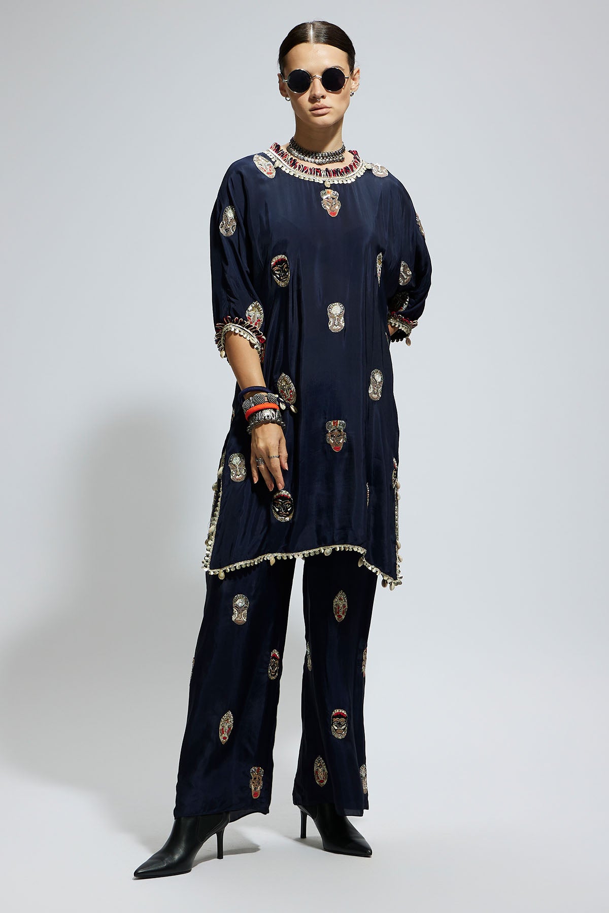 Blue Mask Embroidered Kurta Set