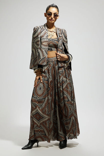 Zentangle Print Cape Jacket Set