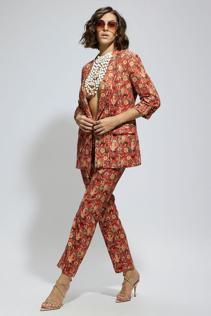 Orange Jaal Embellished Blazer Set