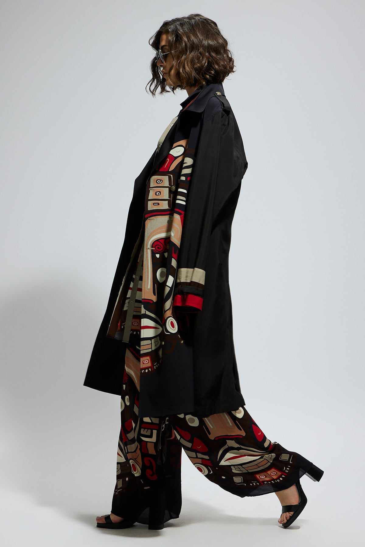 Black Mask Print Trench Coat