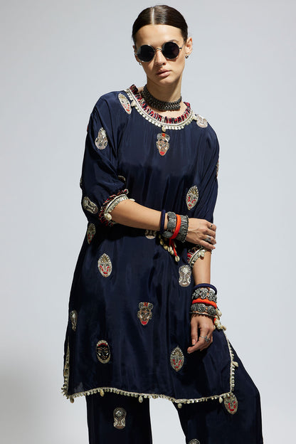 Blue Mask Embroidered Kurta Set