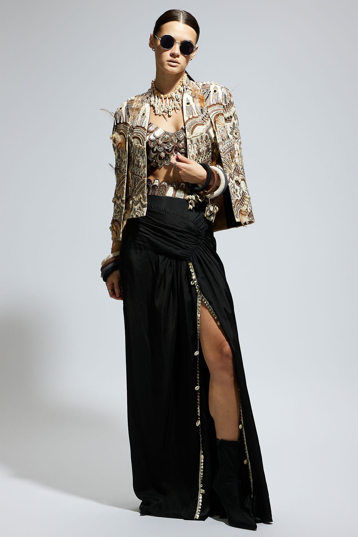 Ivory Abstract Feather Cape Jacket