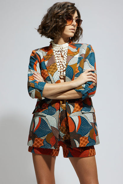 Abstract Engineered Textile Embellished Blazer Set