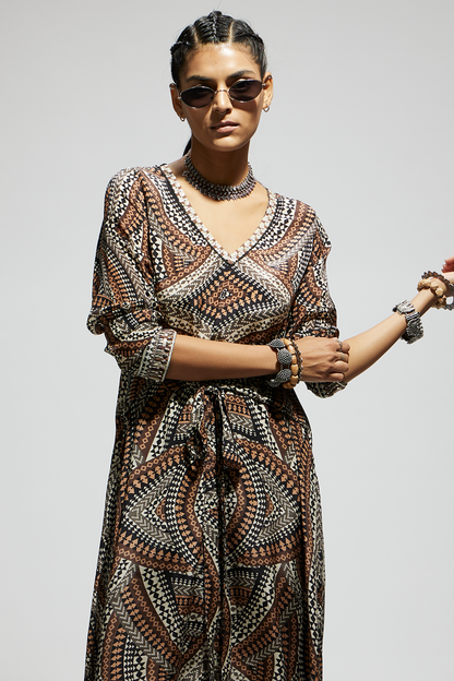 Zentangle Print Front Tie up Tunic