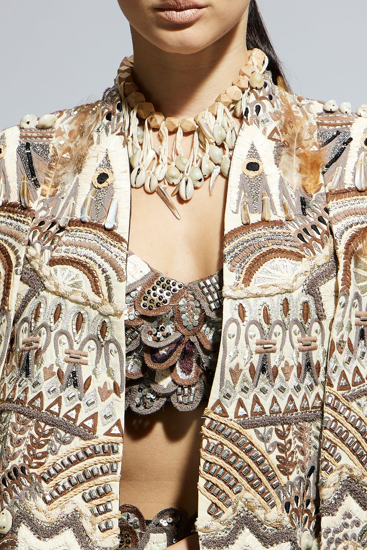 Ivory Abstract Feather Cape Jacket