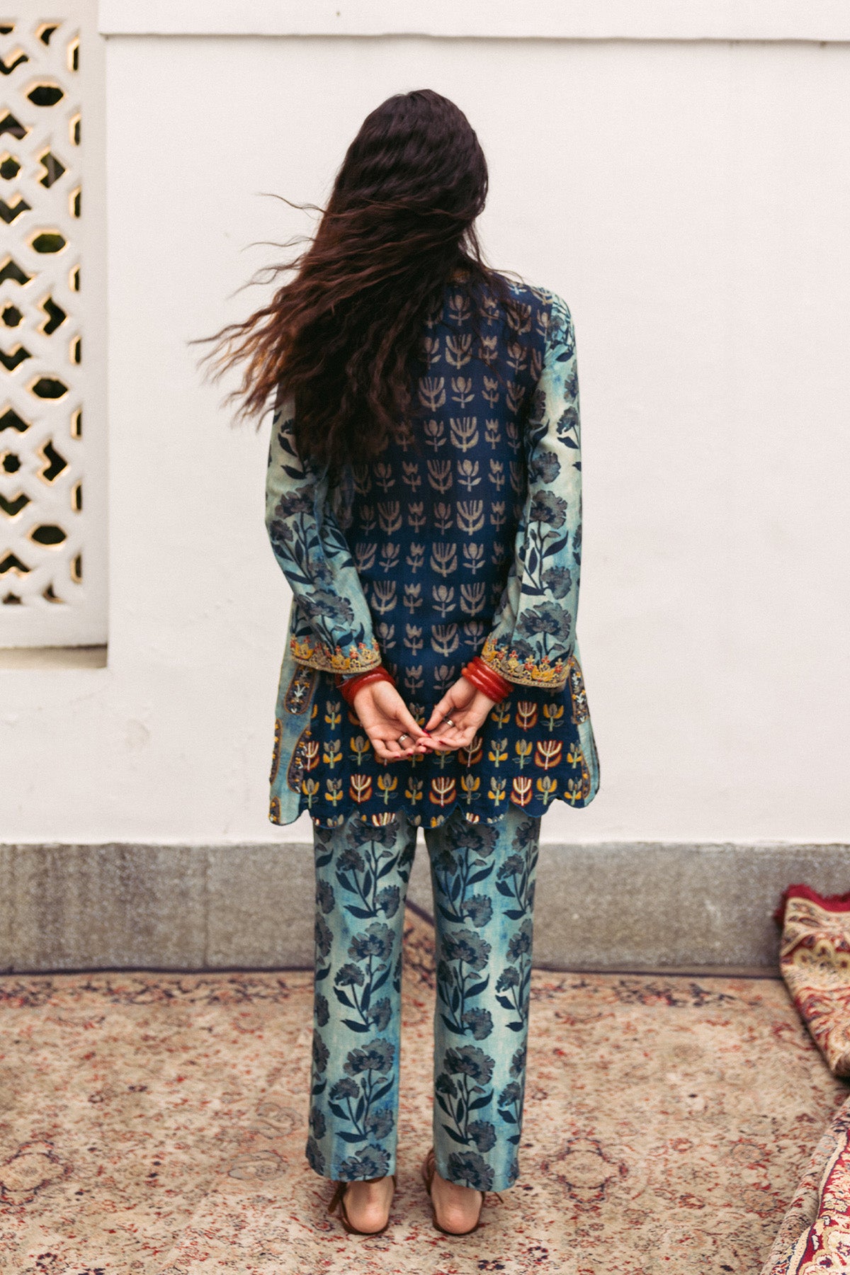 Indgo Printed Higlighted Hem Short Kurta with Printed Pants