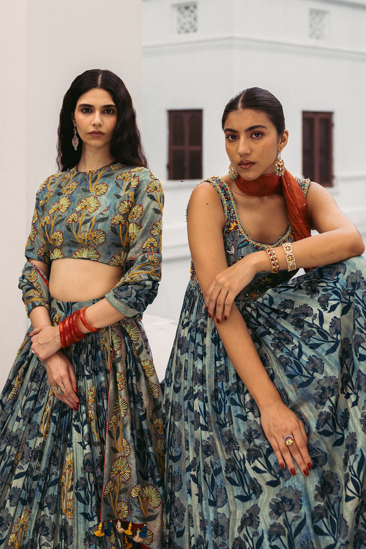 Indigo Floral Highlighted Lehenga