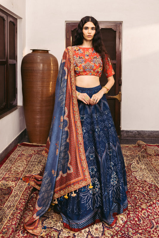 Red Embroidery Croptop Lehenga