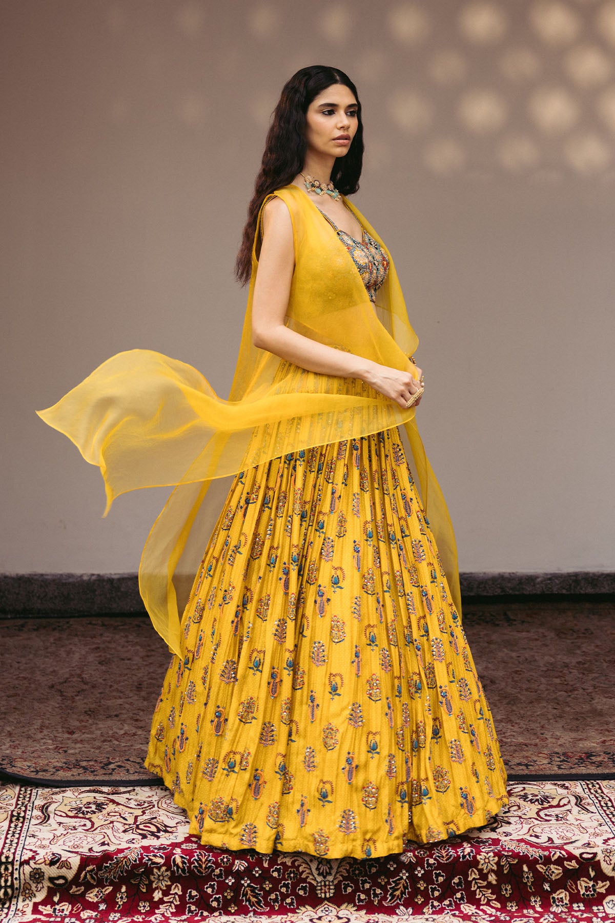 Yellow Embroidery Bustier Lehenga Set