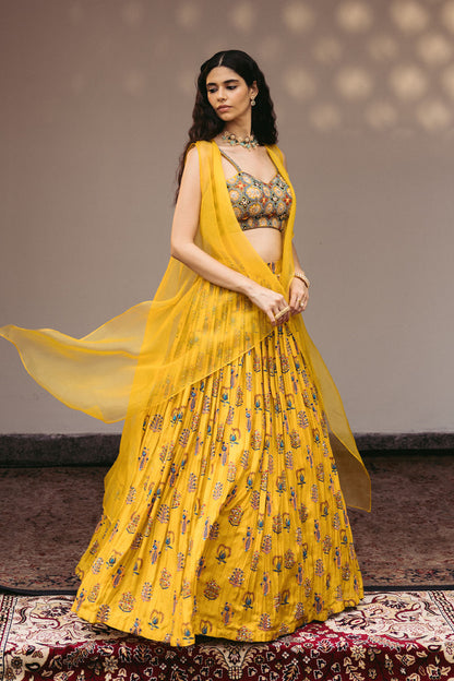 Yellow Embroidery Bustier Lehenga Set