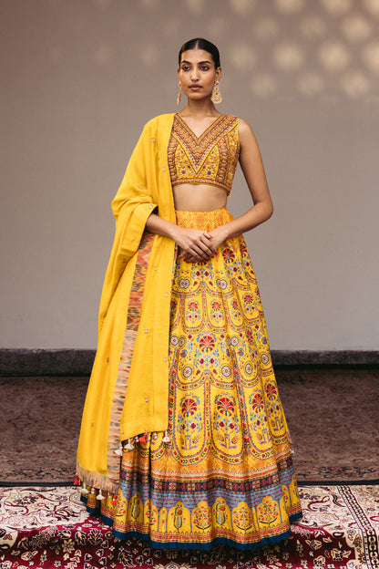 Yellow Embroidery Croptop Lehenha Set