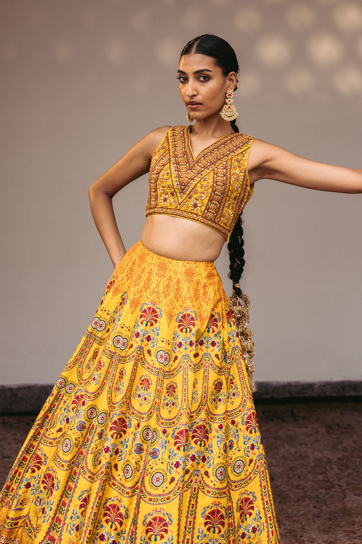 Yellow Embroidery Croptop Lehenha Set