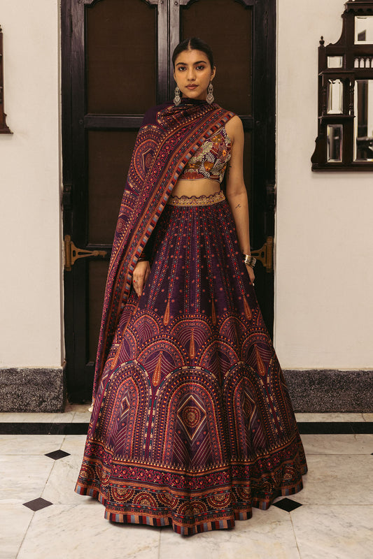 Purple floral embroidery lehenga