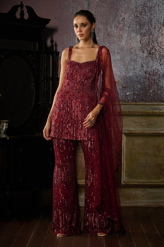 MAROON KURTI PANT SET