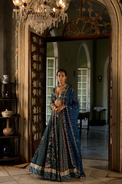 Multi Kali Print Lehenga Set