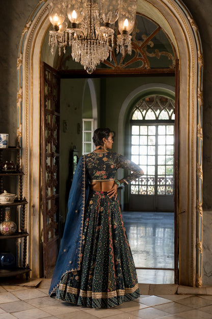 Multi Kali Print Lehenga Set