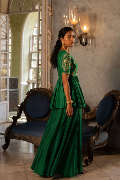 Emerald Green Motif Peplum Set