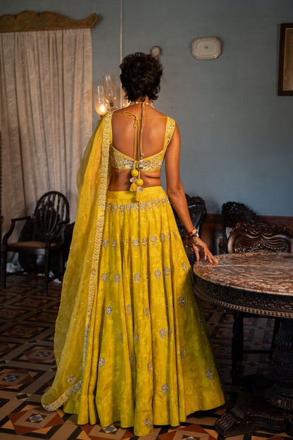 Refreshing Yellow Self Woven Lehenga Set