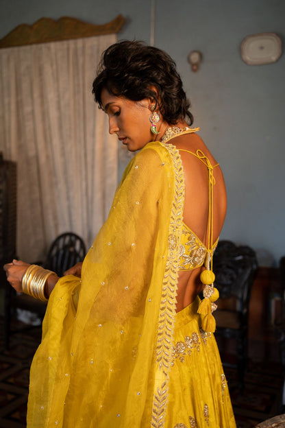 Refreshing Yellow Self Woven Lehenga Set