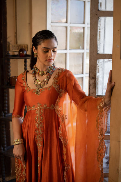 Burnt Orange Anarkali Set