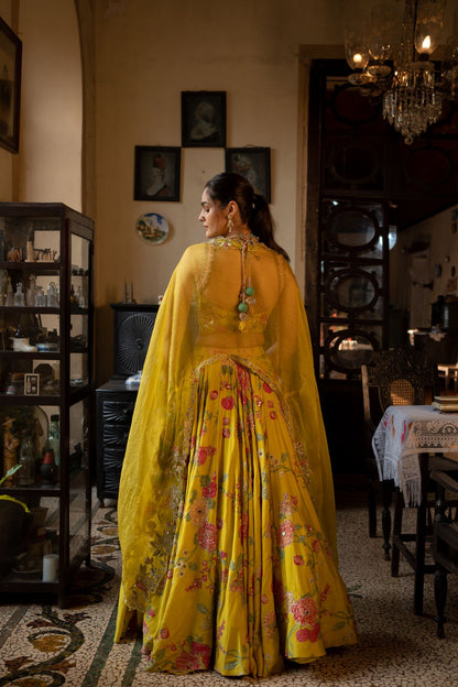 Refreshing Yellow Multi Floral Lehenga Set