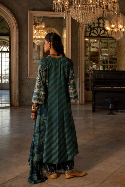 Teal Blue Floral And Stripe Kurta Set