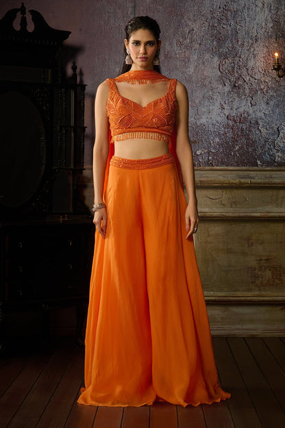 ORANGE SHARARA PANT SET