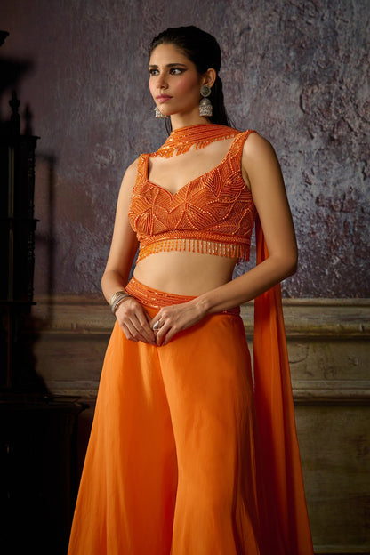 ORANGE SHARARA PANT SET