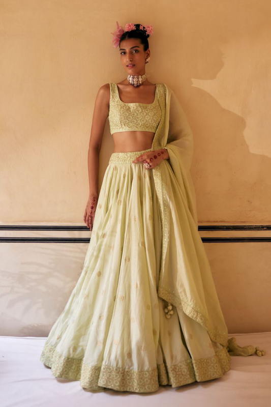 Mint Lehenga Paired With Blouse & Dupatta