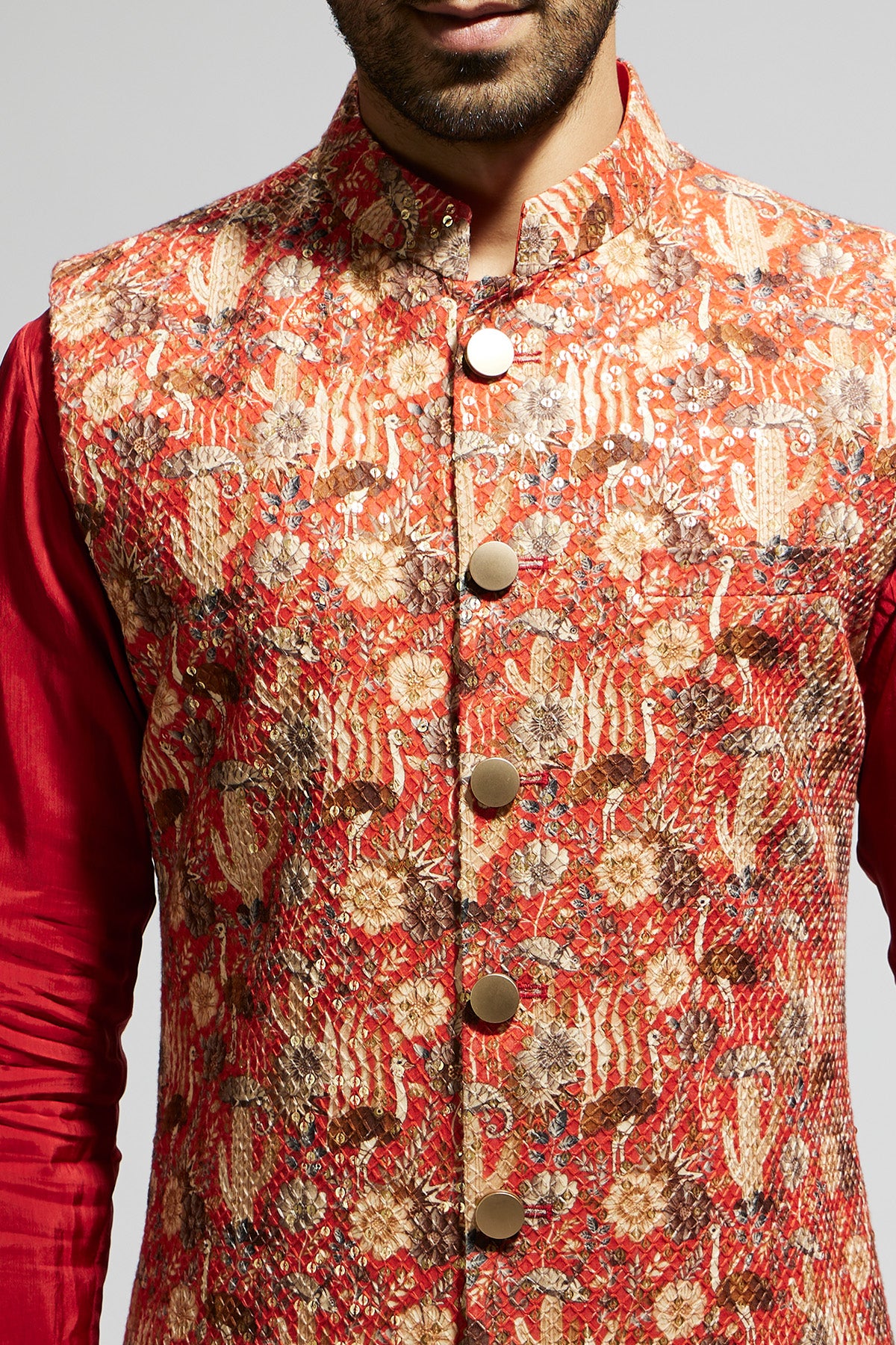 Orange Jaal Embellished Bundi