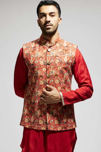 Orange Jaal Embellished Bundi