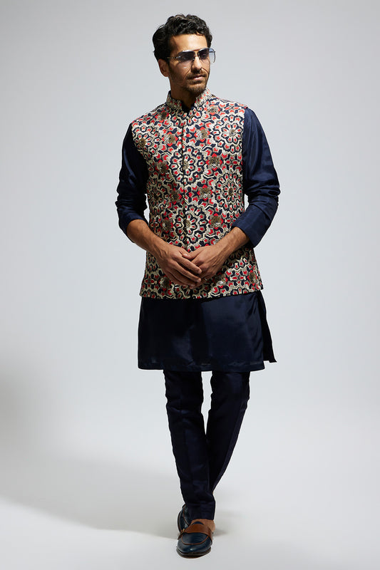 Blue Threadwork Embroidered Bundi