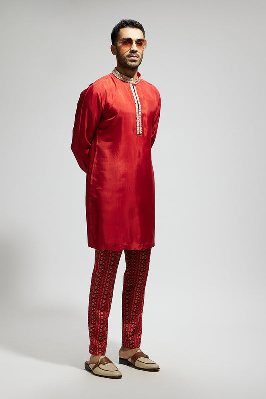 Orange Solid Kurta With Orange Boho Printed Pants