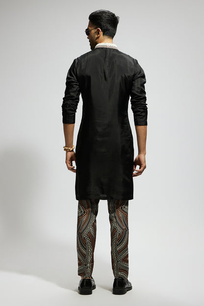 Black Solid Kurta With Zentangle Printed Pants