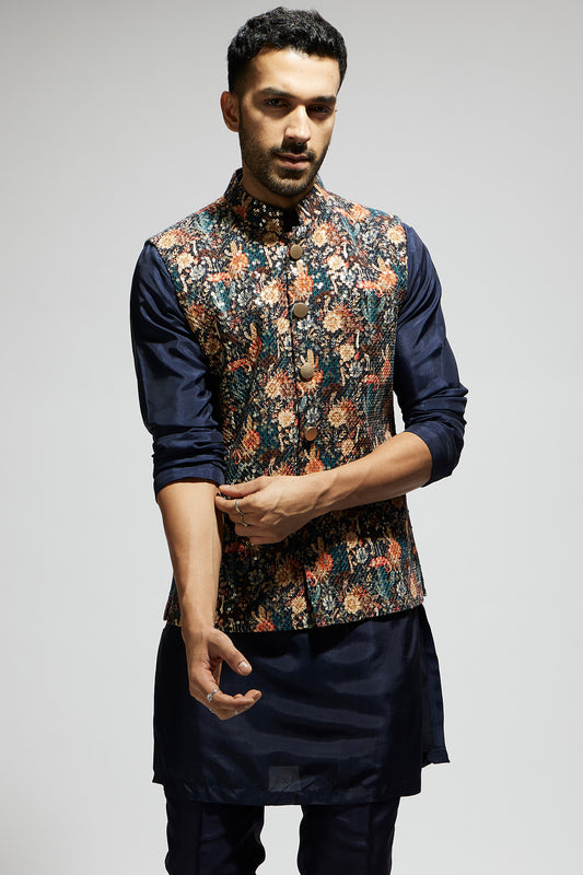 Zentangle Print Rolled up Sleeves Kurta